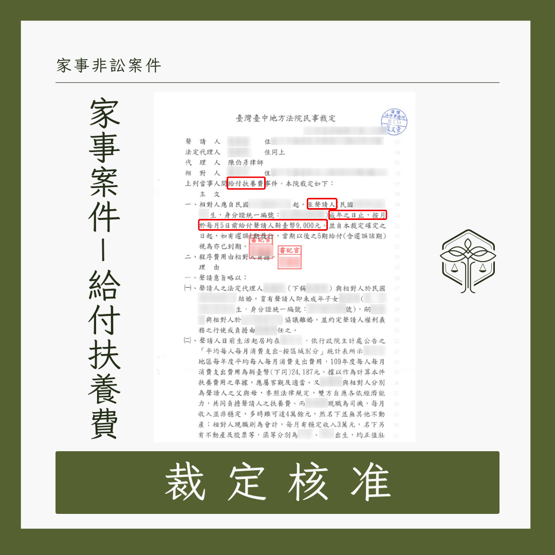 單親家庭扶養費聲請成功案例示意圖