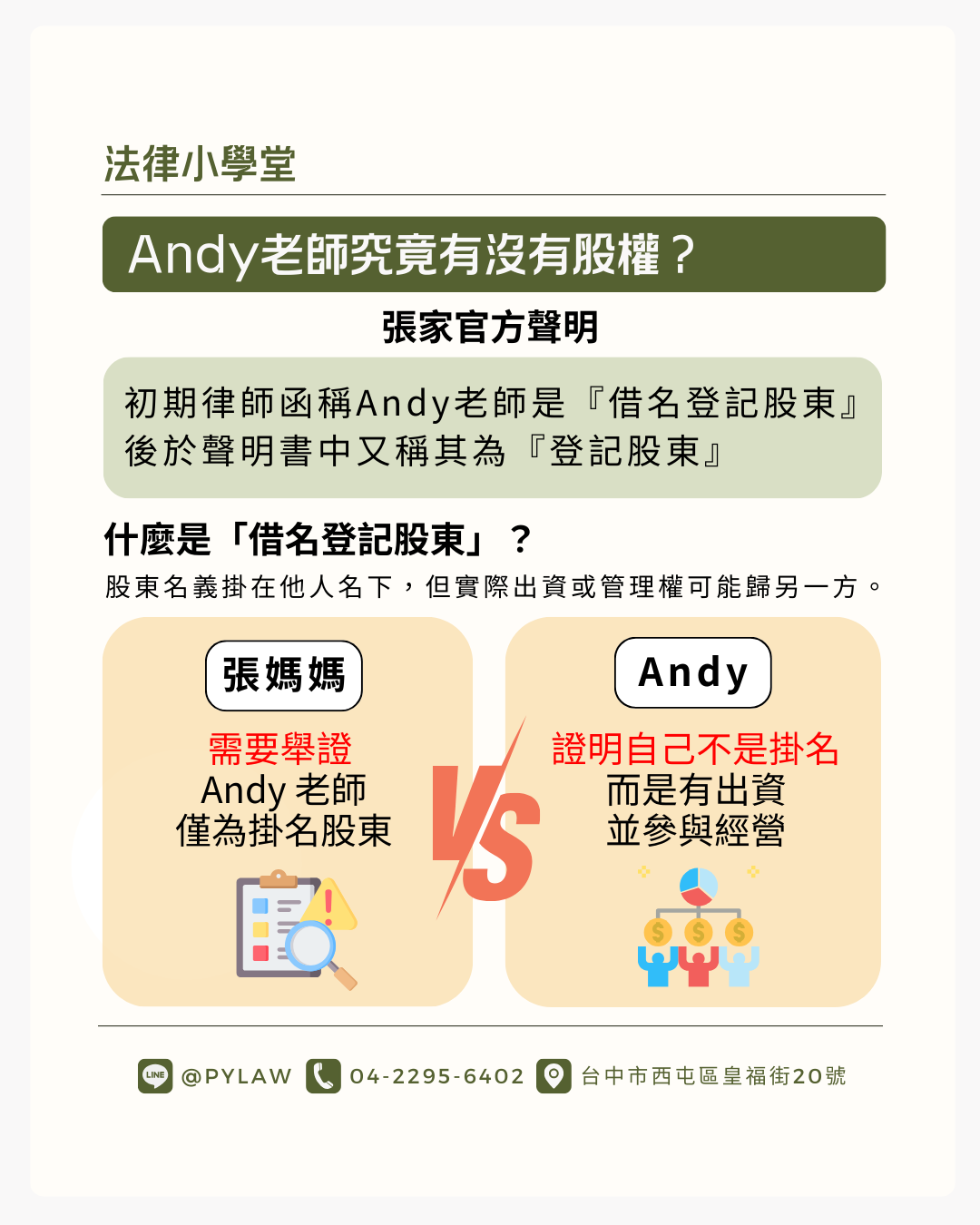 股權比例圖解:張媽媽 50%、家寧與 Andy 各 25%