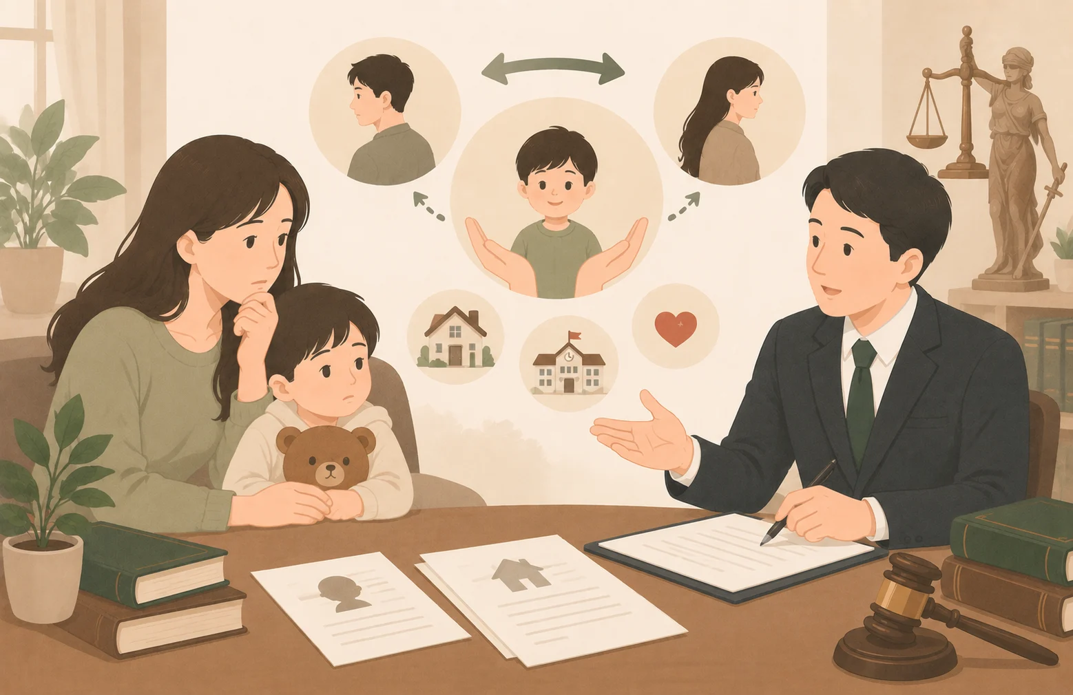 親權變更怎麼判？離婚後監護權能改嗎？圖中搭配法槌與標題，說明法院改判監護權的法律標準。