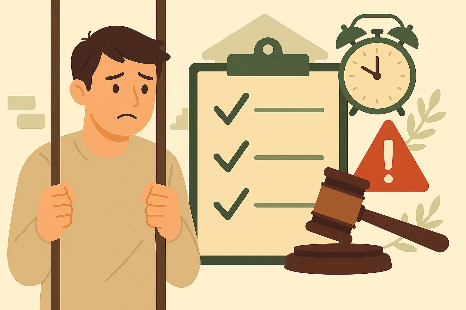 被判緩刑就是不用坐牢嗎？圖中以法槌搭配問句標題，說明緩刑法律重點與限制解析。