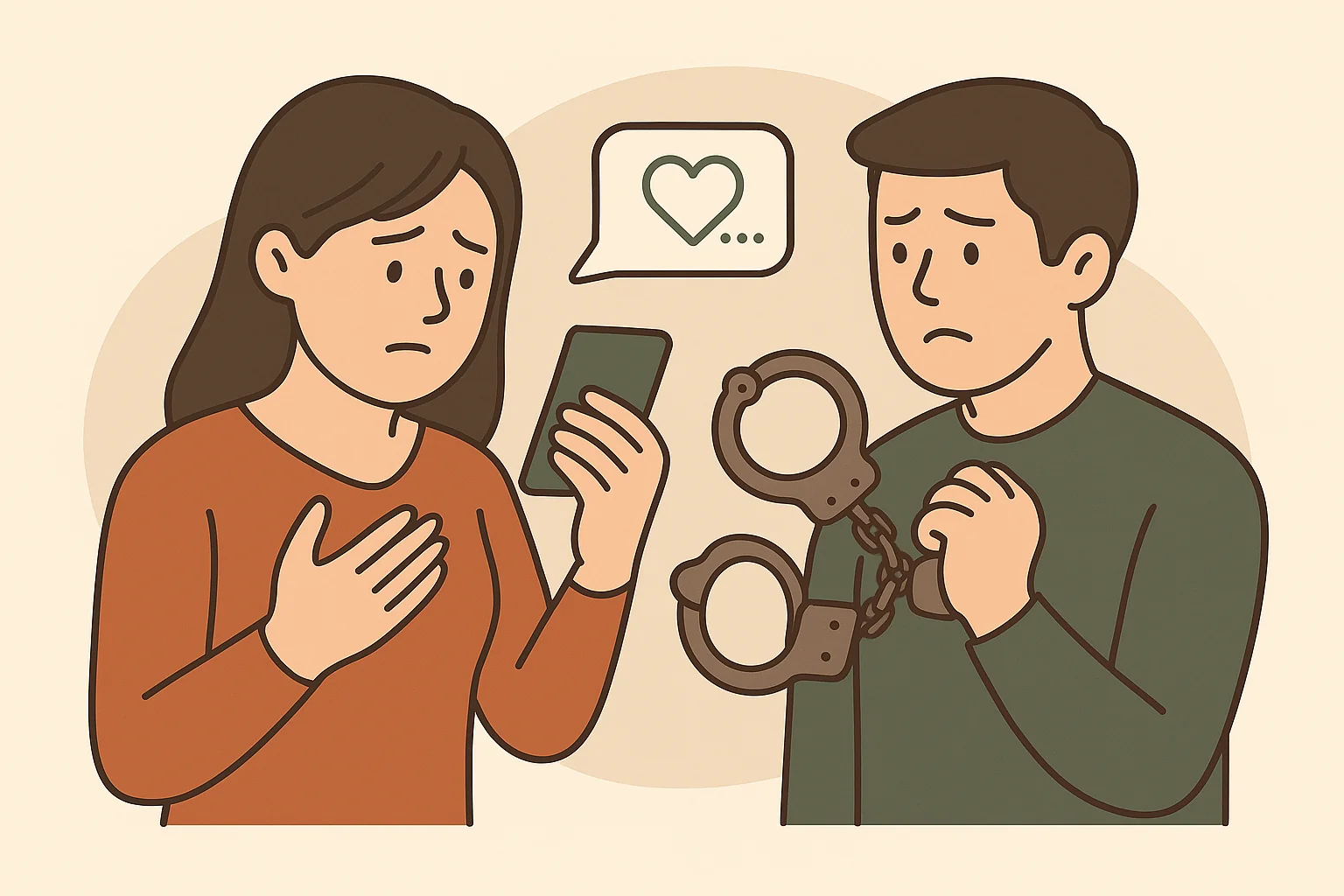 妨害性自主罪爭議插畫：男女因曖昧互動引發誤解，涉及性自主、刑事案件與警方調查風險