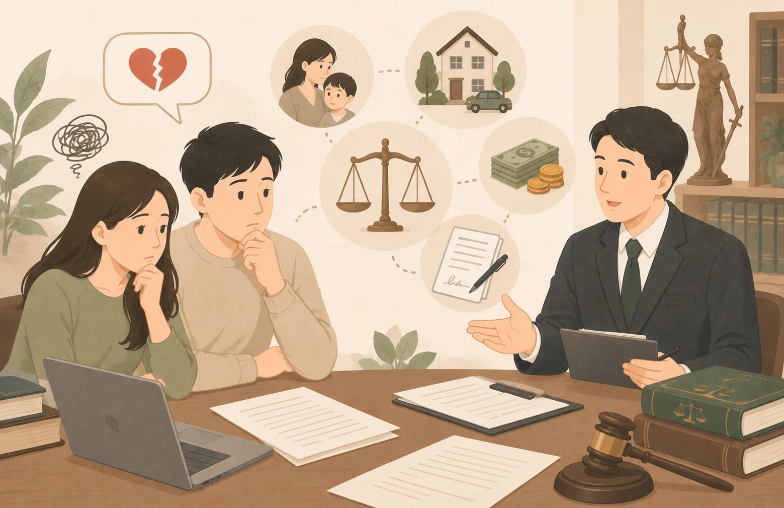 離婚訴訟律師說明離婚官司流程，協助夫妻處理離婚協議、財產分配、監護權與離婚律師費用問題