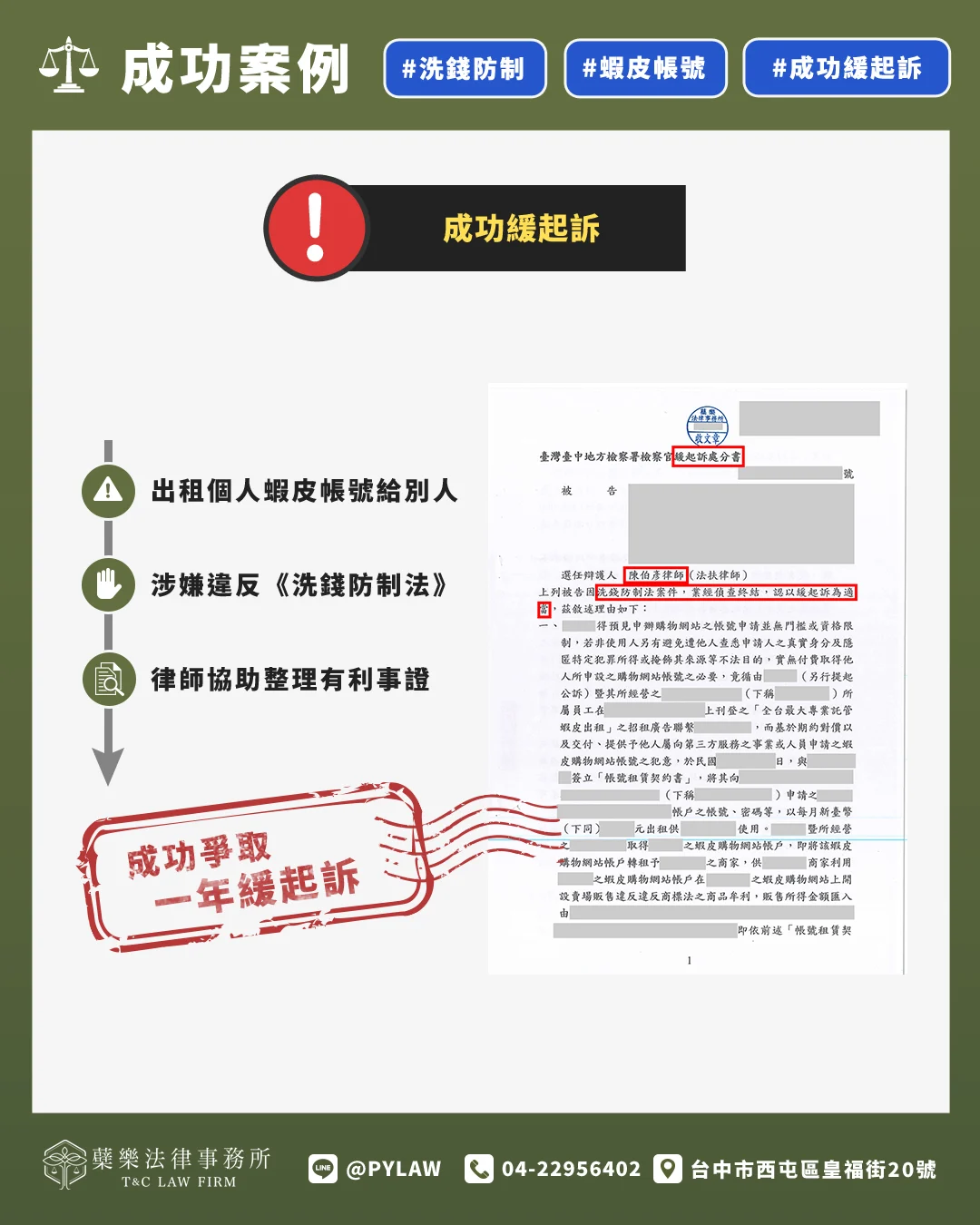 洗錢防制成功緩起訴